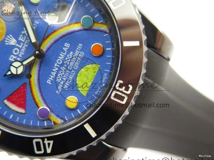 MiroTime 1227 Submariner 40mm Black Ceramic 5GF Best Edition Blue Candy Dial on Black Rubber Strap SA FashionForward 2473